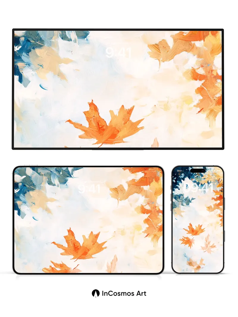 Autumn Hush Wallpaper with Floating Leaves