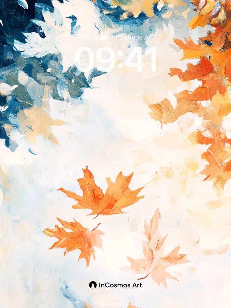 Autumn Hush Wallpaper with Floating Leaves