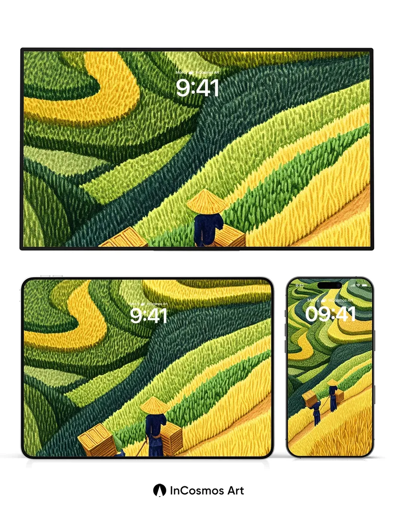 Golden Ripple Wallpaper with Harvest Walkers