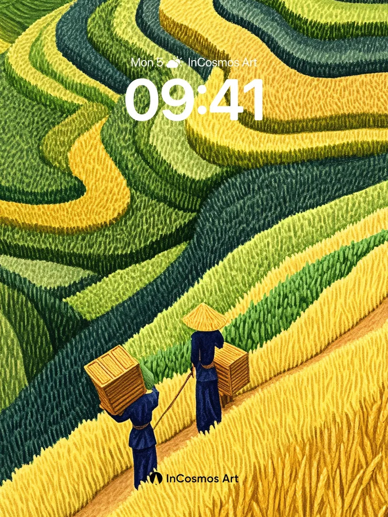 Golden Ripple Wallpaper with Harvest Walkers