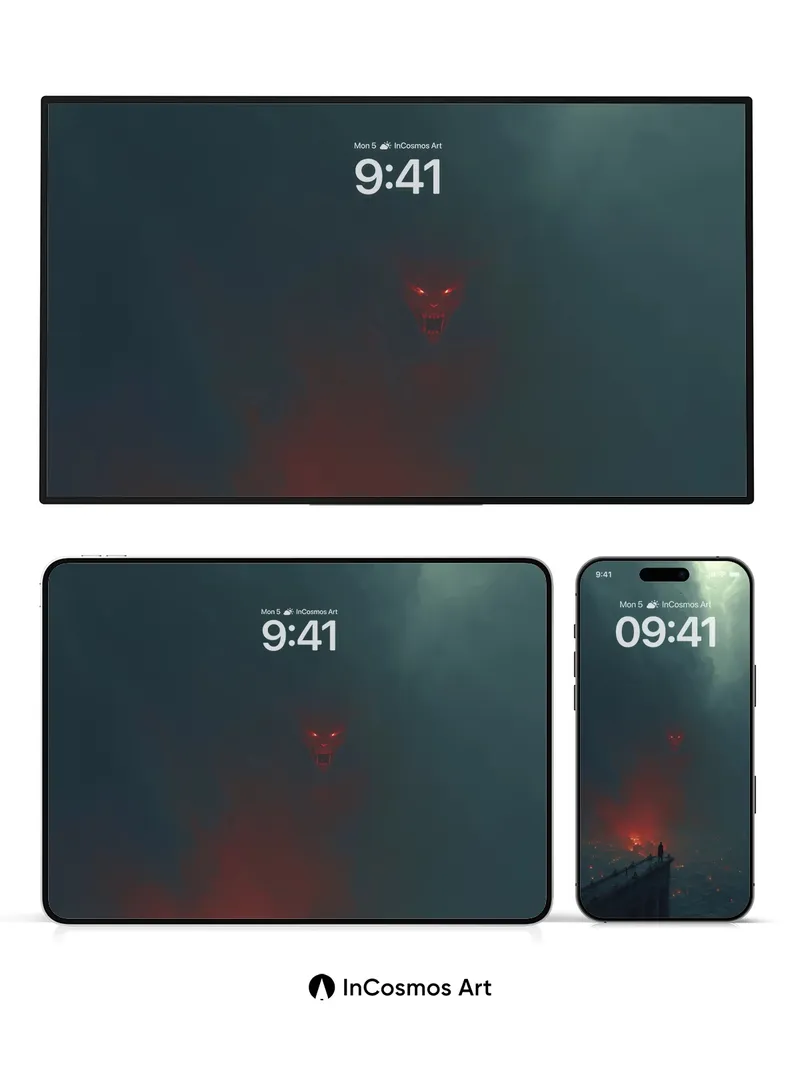 Ethereal Inferno Wallpaper with Shadowed Watcher