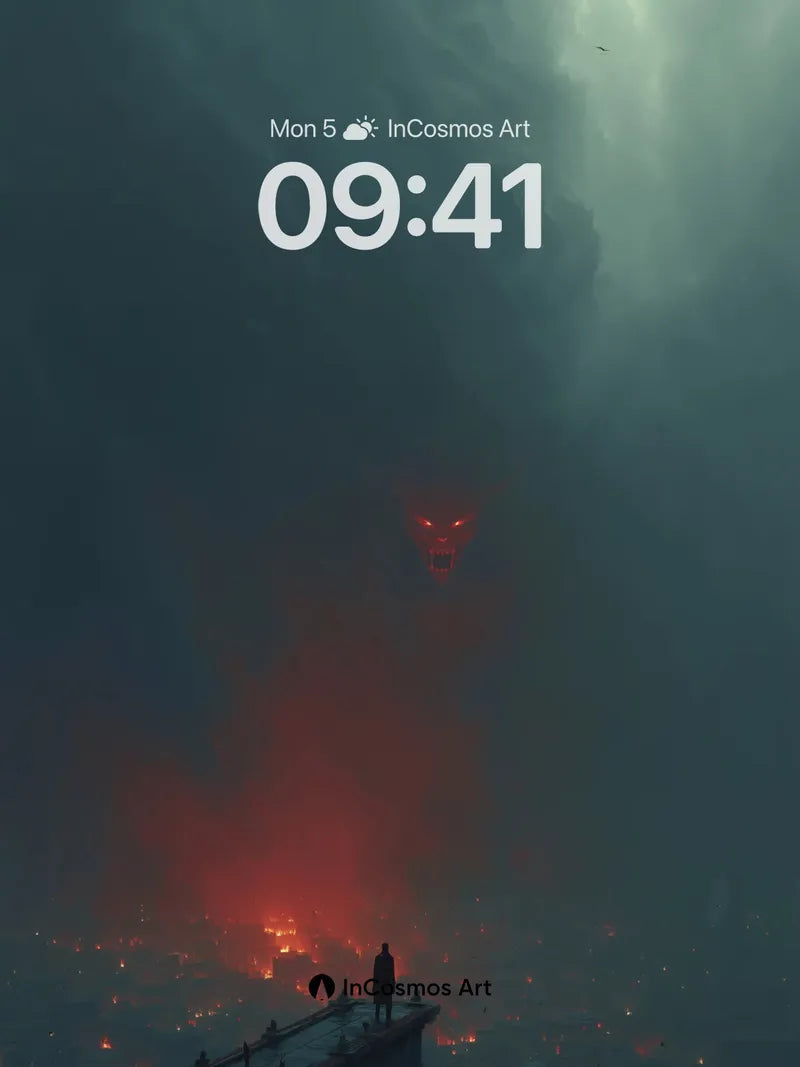 Ethereal Inferno Wallpaper with Shadowed Watcher