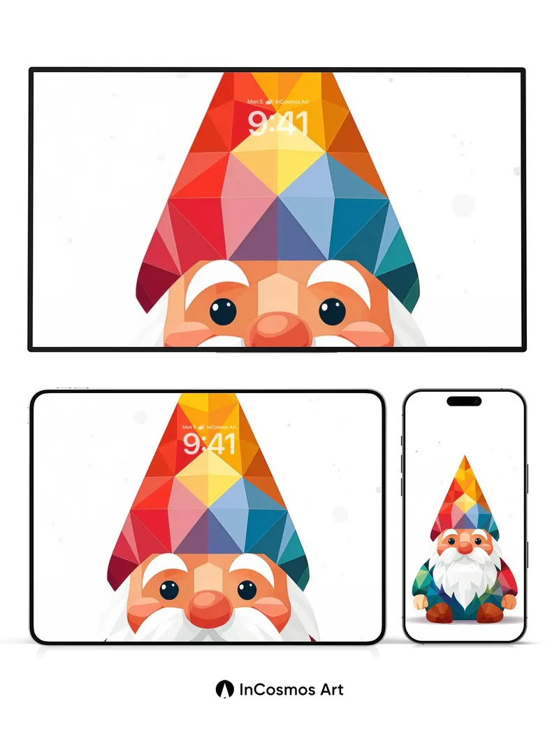 Geometric Gnome Wallpaper with Prism Colors