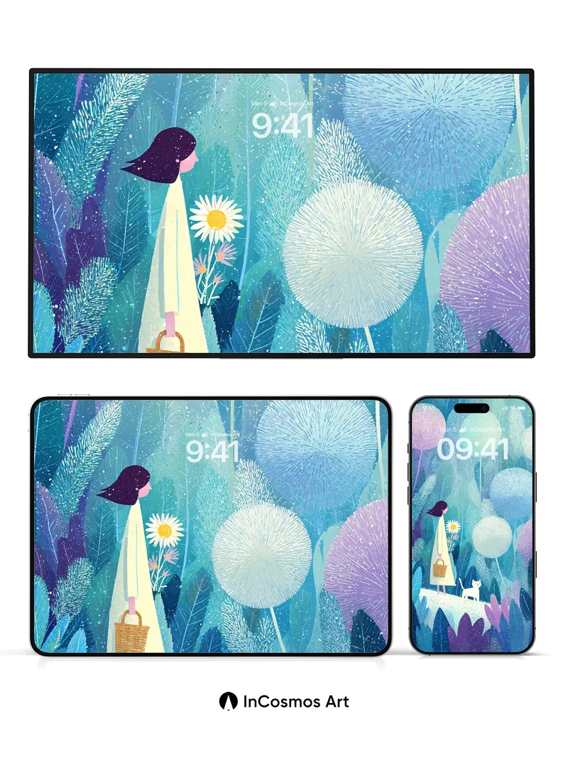 Whispering Dandelion Wallpaper with Starlit Path