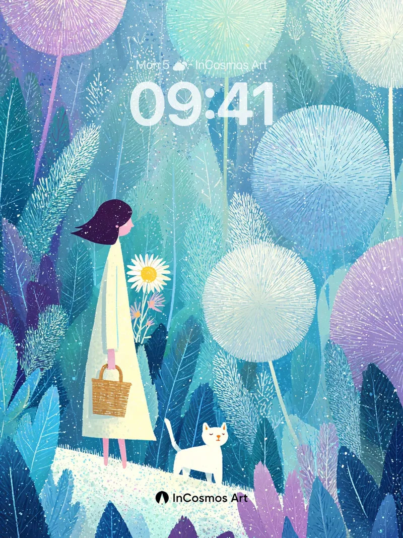 Whispering Dandelion Wallpaper with Starlit Path wallpaper for iPhone, iPad & Mac