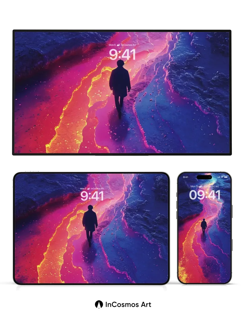 Neon River Wallpaper with Cosmic Walkway