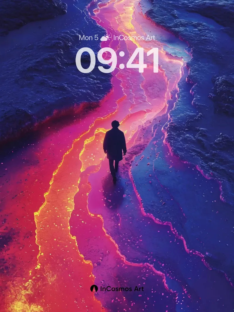 Neon River Wallpaper with Cosmic Walkway