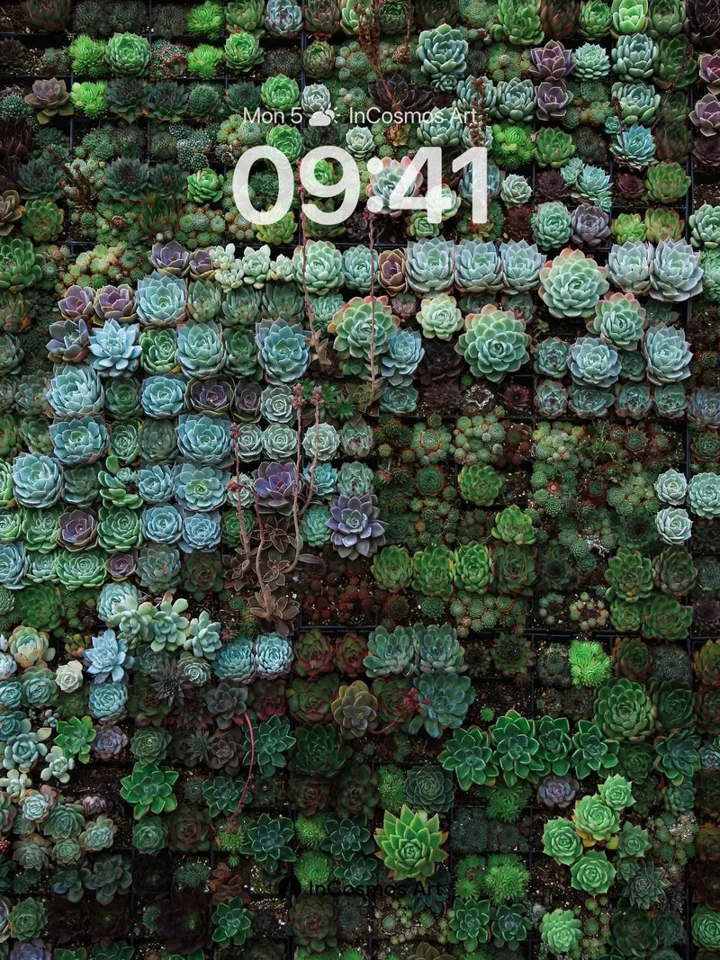 Succulent Tapestry Wallpaper with Living Grid