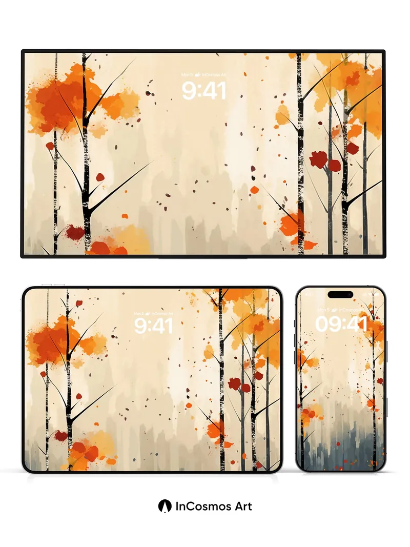 Autumn Whispers Wallpaper with Floating Leaves