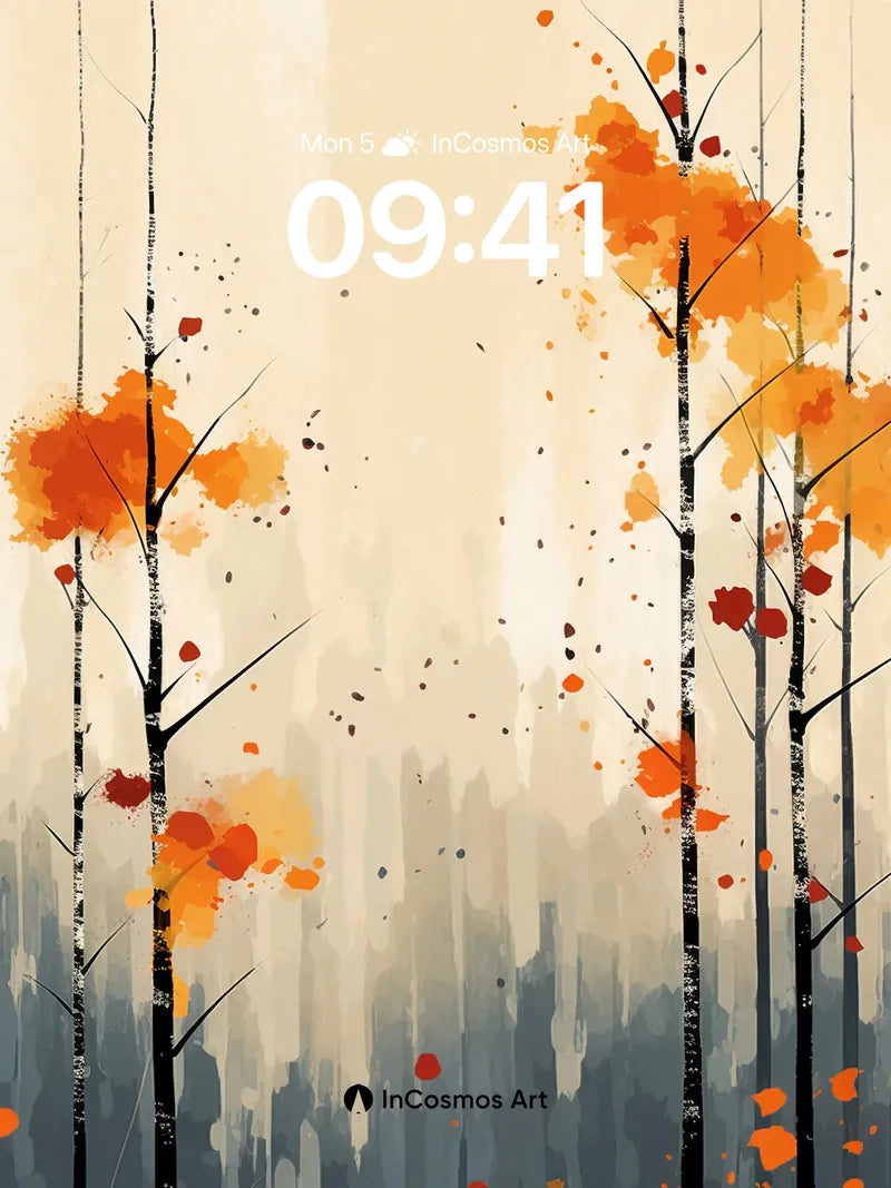 Autumn Whispers Wallpaper with Floating Leaves