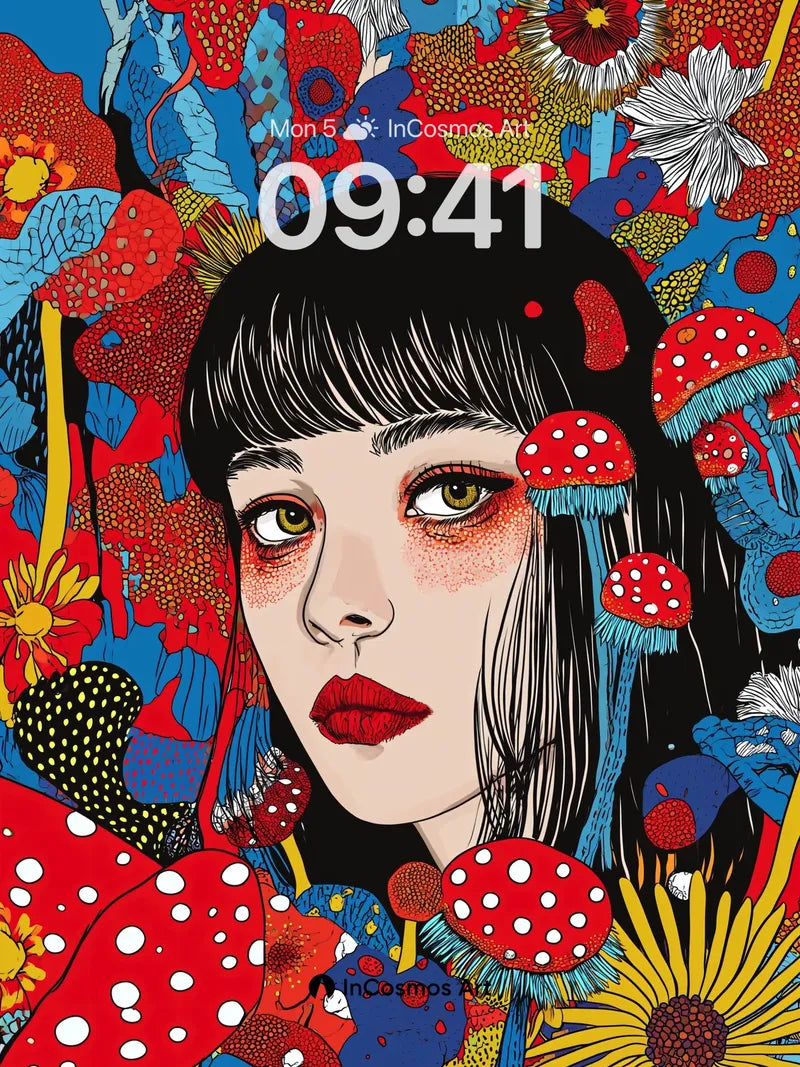 Whimsical Forest Wallpaper with Polka-Dot Fungi wallpaper for iPhone, iPad & Mac