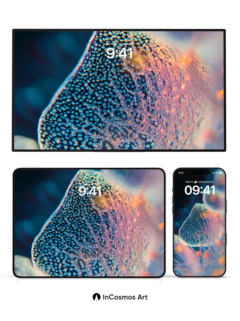 Luminous Coral Wallpaper with Bioluminescent Veins