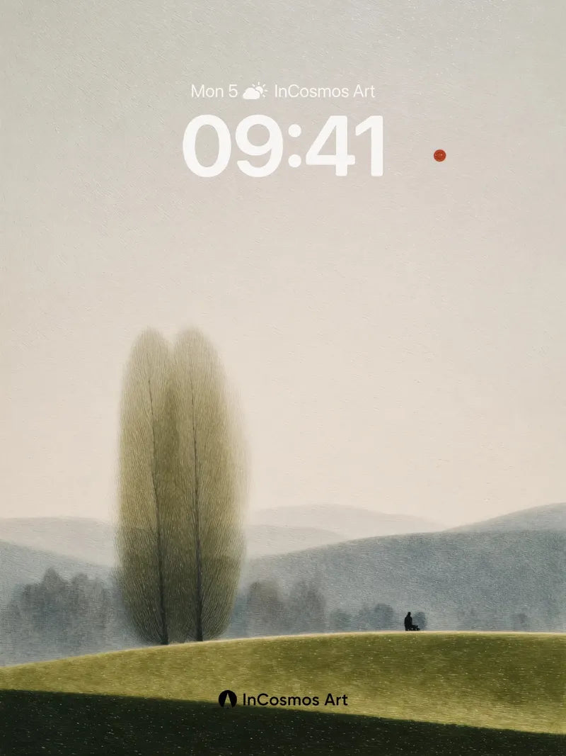 Serenity Horizon Wallpaper with Floating Red Dot