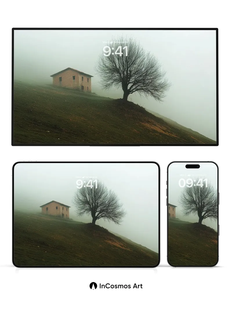 Misty Solitude Wallpaper with Lone Tree