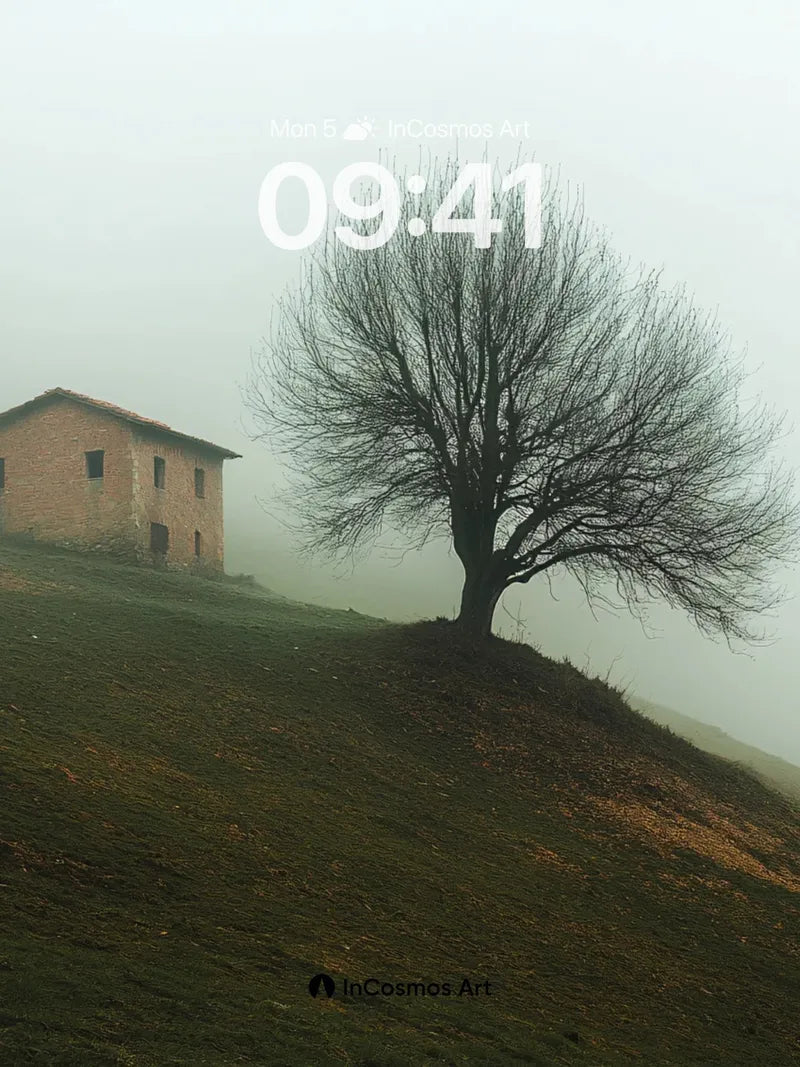 Misty Solitude Wallpaper with Lone Tree