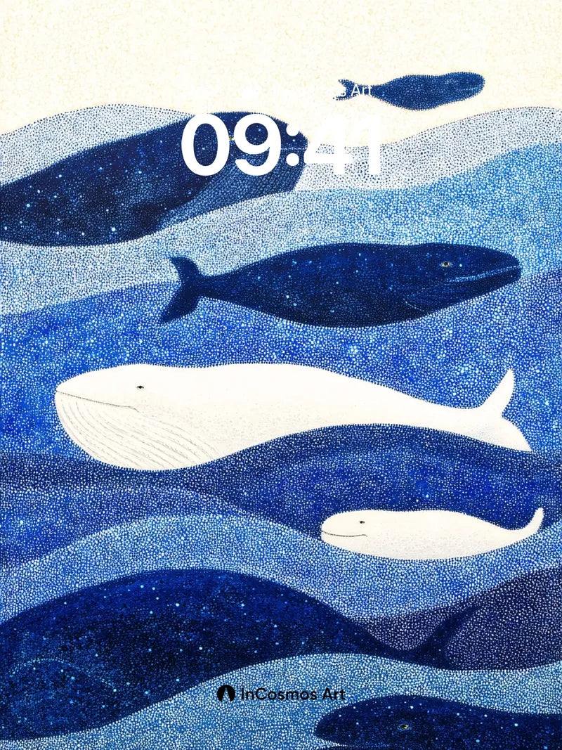 Whispering Depths Wallpaper with Starlit Whales wallpaper for iPhone, iPad & Mac