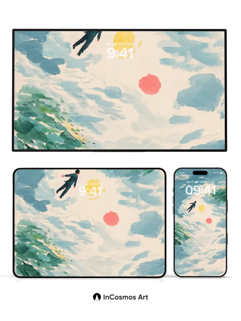 Floating Solitude Wallpaper with Celestial Orbs