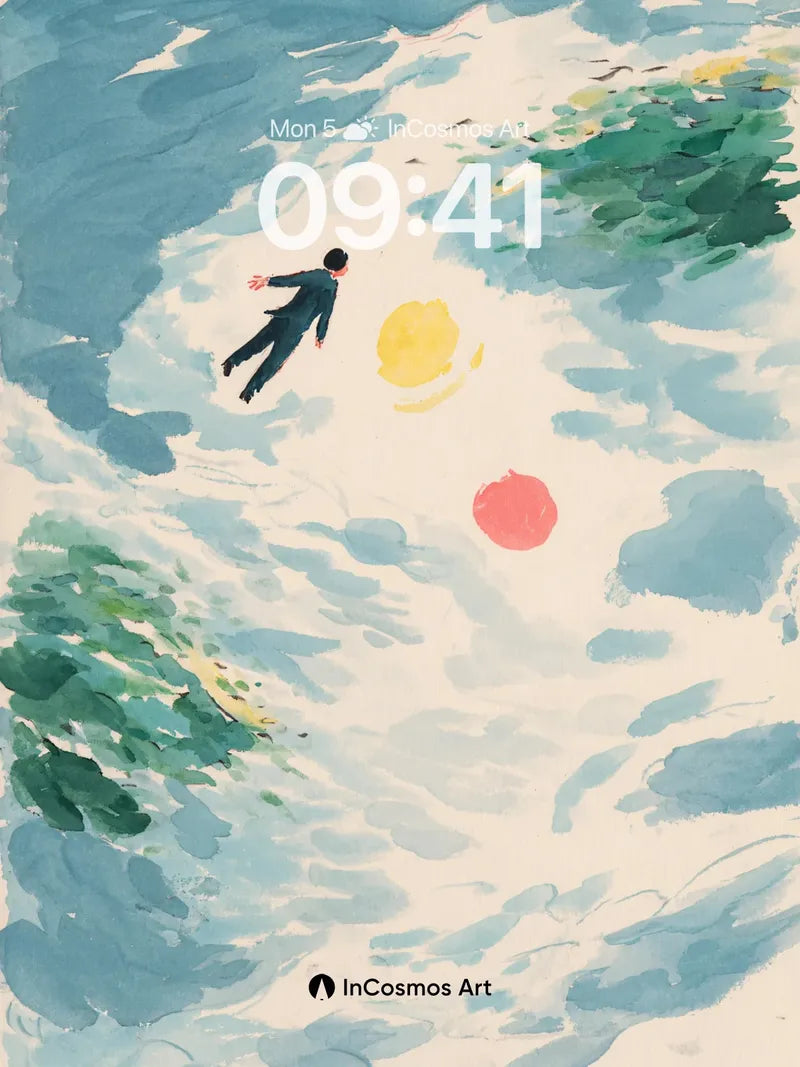 Floating Solitude Wallpaper with Celestial Orbs