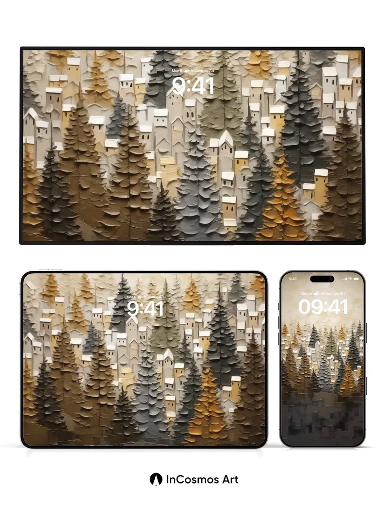 Whispering Pines Wallpaper with Stone-Hued Reflections