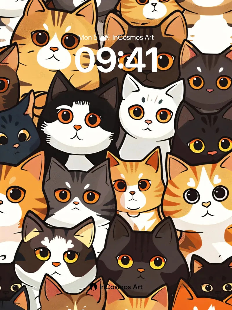 Whimsical Cat Crowd Wallpaper with Playful Eyes wallpaper for iPhone, iPad & Mac