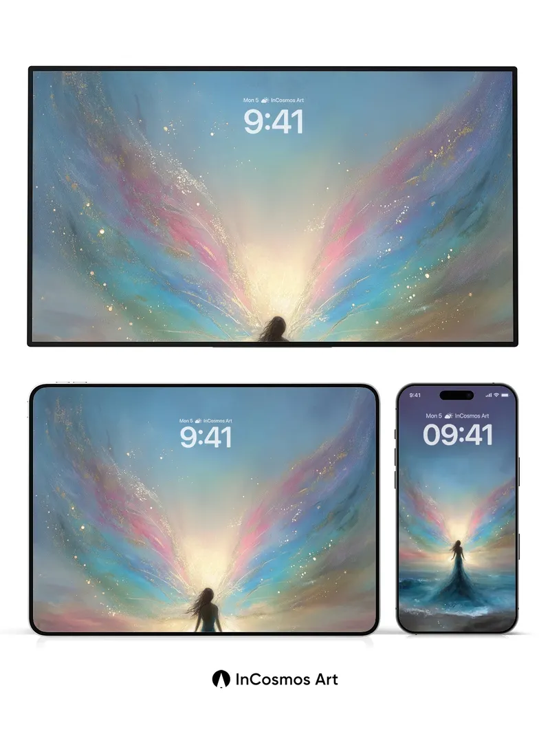 Ethereal Wings Wallpaper with Ocean Light