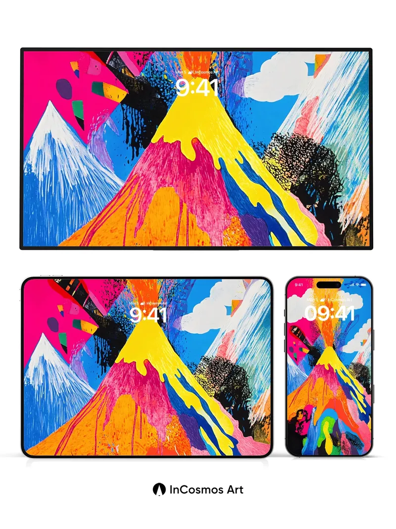 Electric Eruption Wallpaper with Painted Mountains