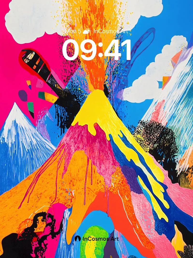 Electric Eruption Wallpaper with Painted Mountains