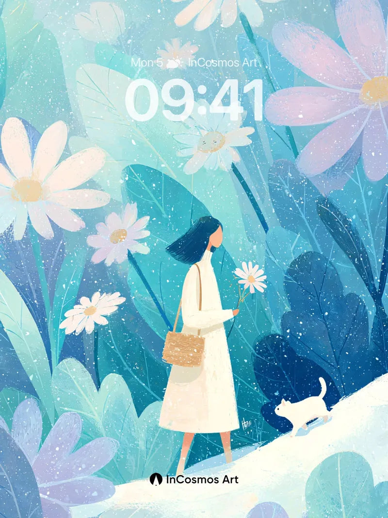 Serene Meadow Wallpaper with Floating Daisies wallpaper for iPhone, iPad & Mac