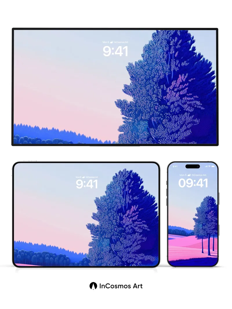 Surreal Twilight Wallpaper with Floating Trees