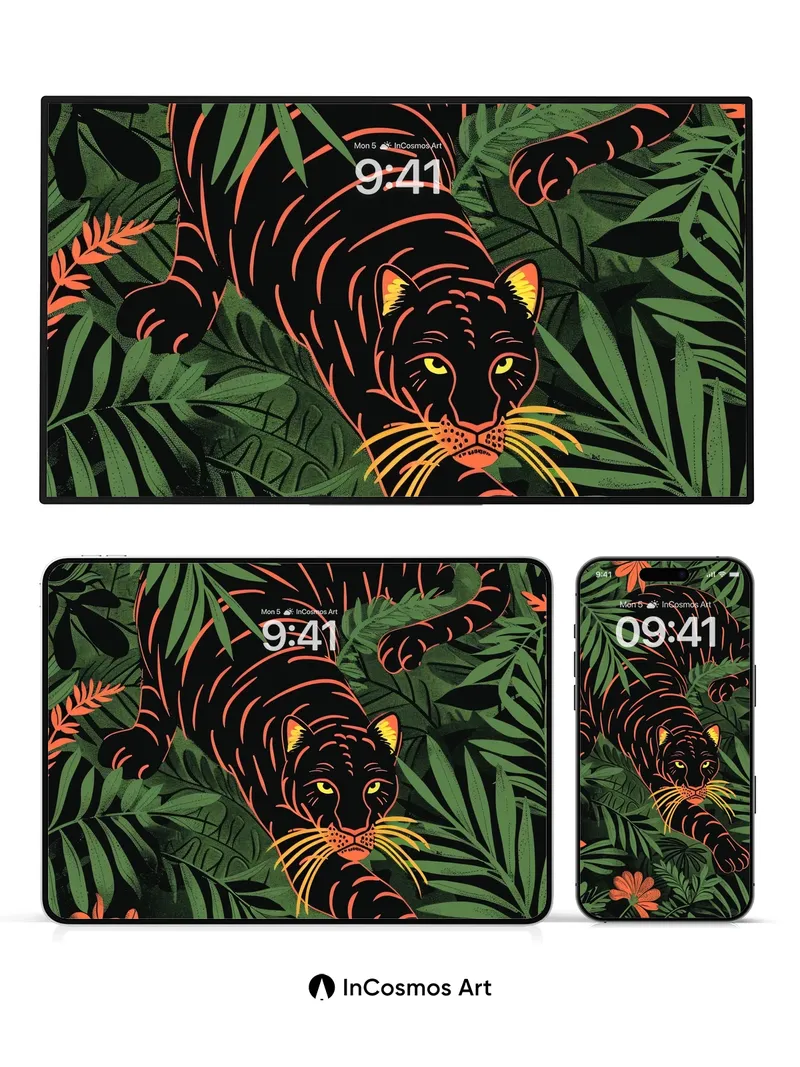 Shadowed Jungle Wallpaper with Neon Stripes