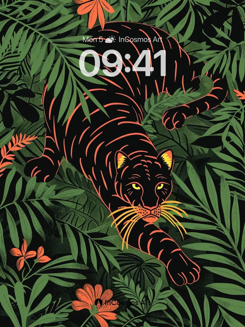 Shadowed Jungle Wallpaper with Neon Stripes