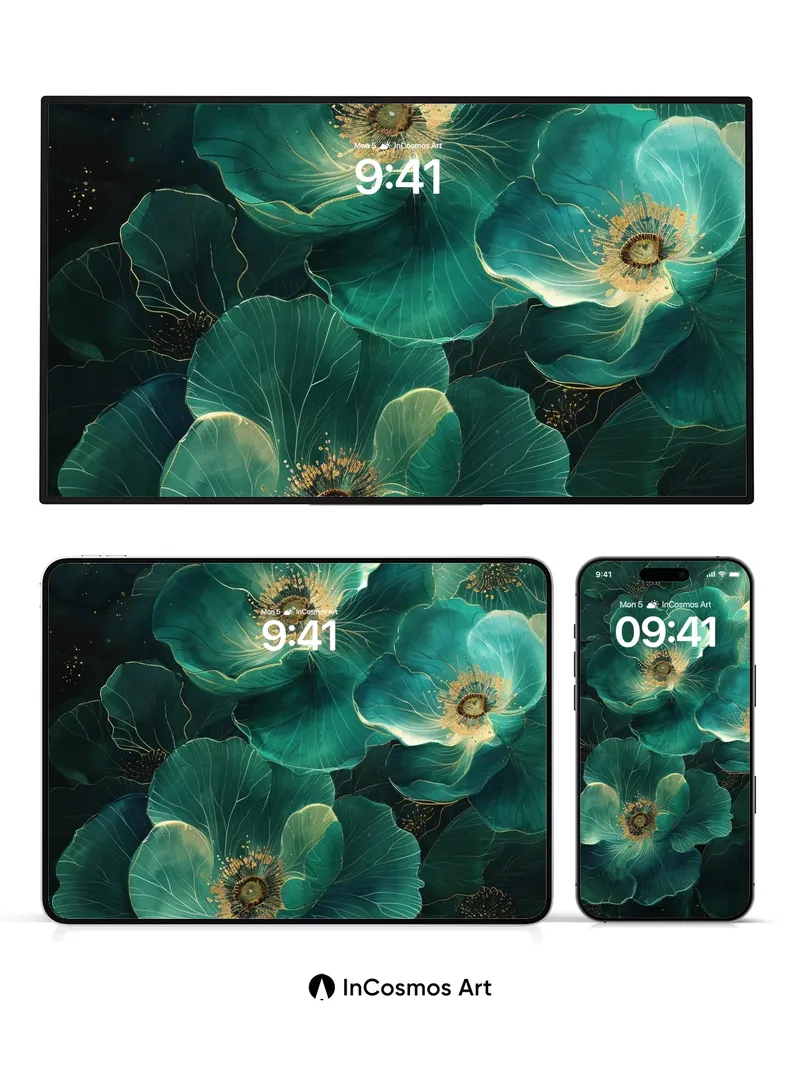 Emerald Reverie Wallpaper with Golden Veins