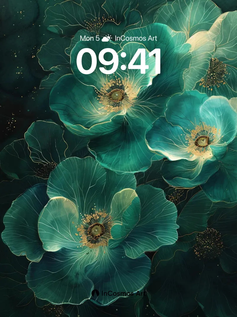 Emerald Reverie Wallpaper with Golden Veins