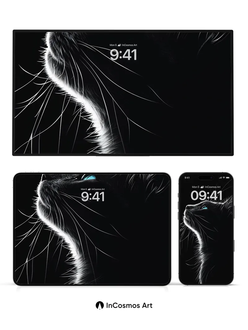 Midnight Whisker Wallpaper with Electric Gaze