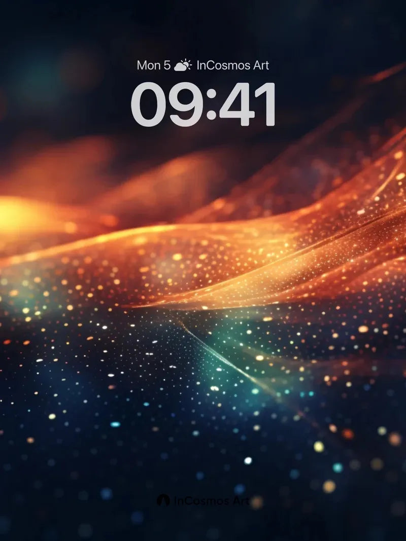 Cosmic Ember Wallpaper with Floating Light Trails