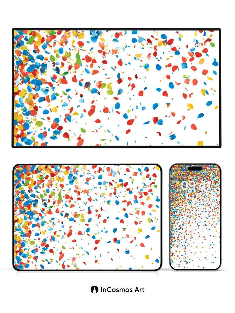 Playful Cascade Wallpaper with Floating Color Fragments