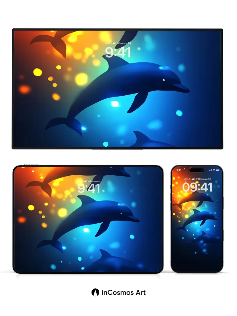 Luminous Abyss Wallpaper with Bioluminescent Dolphins