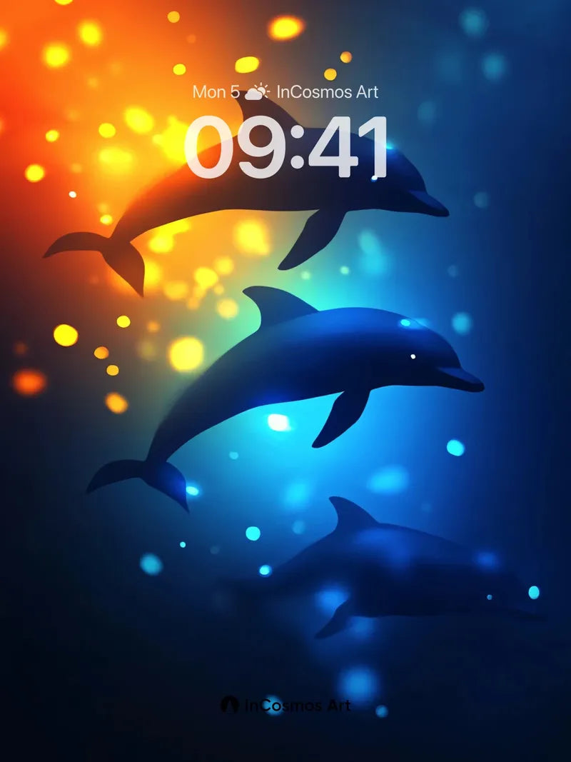 Luminous Abyss Wallpaper with Bioluminescent Dolphins