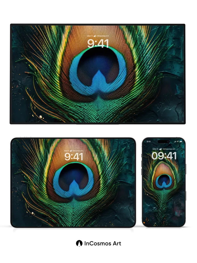 Obsidian Eye Wallpaper with Peacock Feathers