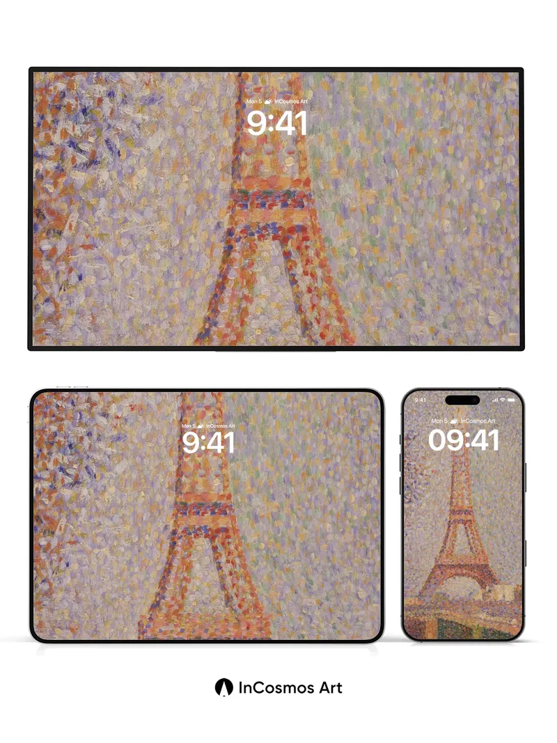 Pointillist Paris Wallpaper with Eiffel Tower Glow
