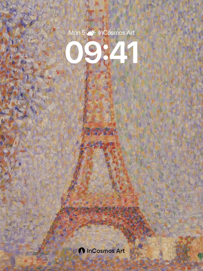Pointillist Paris Wallpaper with Eiffel Tower Glow