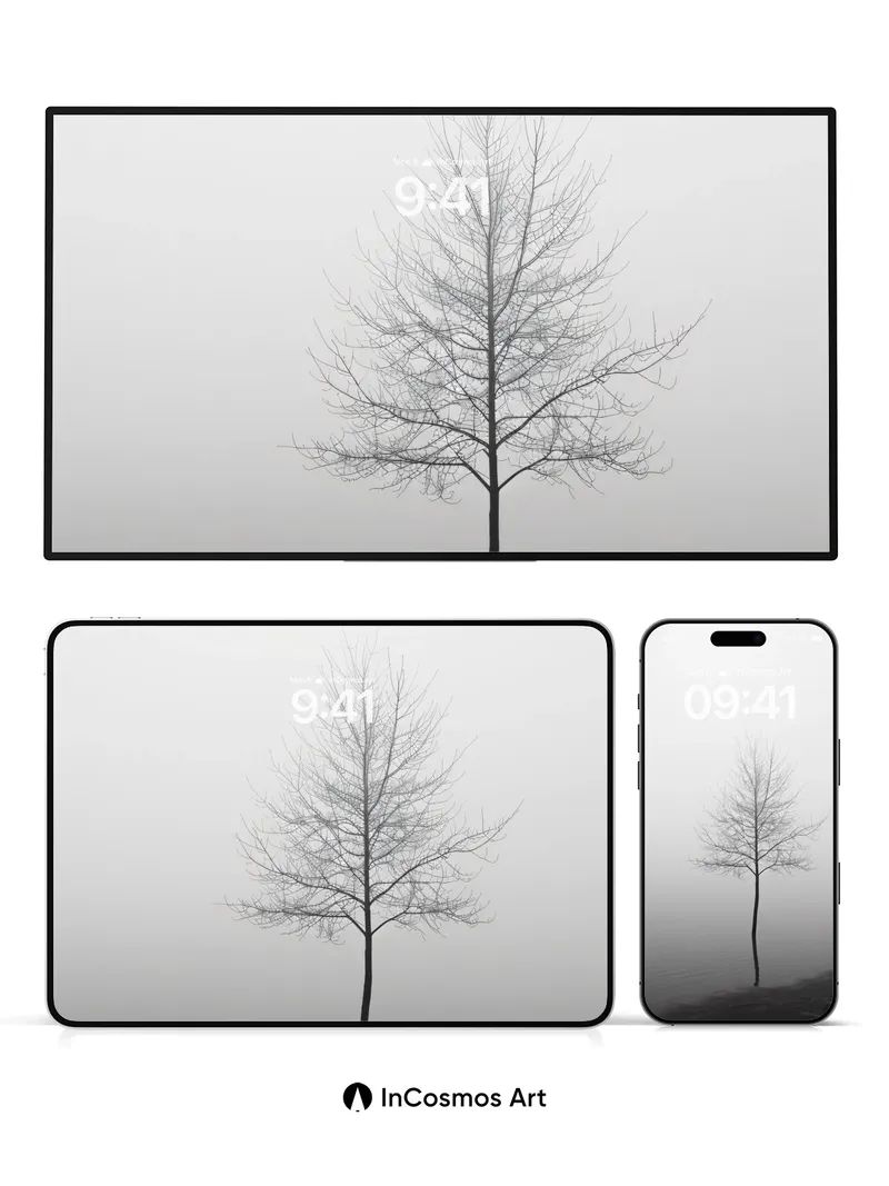 Serenity Tree Wallpaper in Misty Stillness