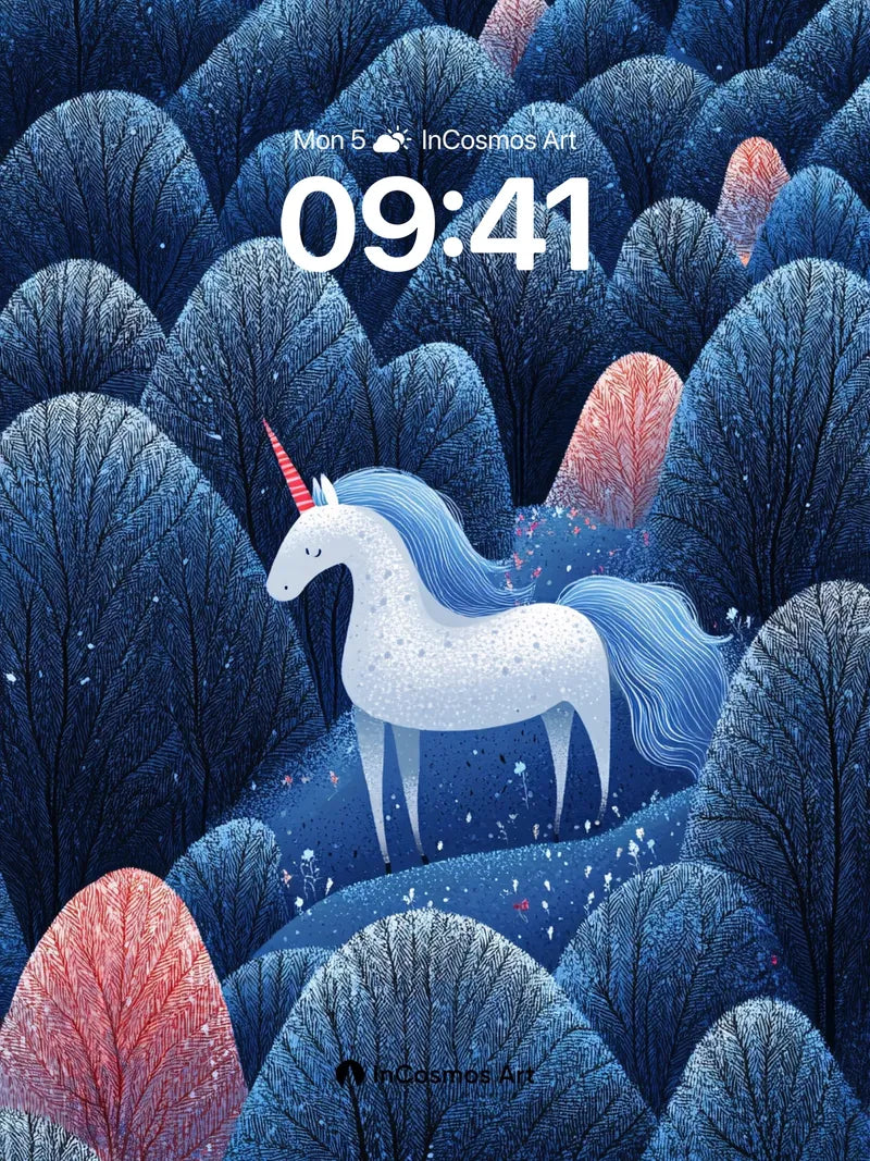 Snowfall Unicorn Wallpaper with Crimson Canopy wallpaper for iPhone, iPad & Mac