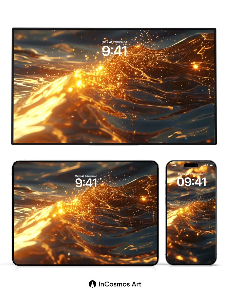 Golden Wave Wallpaper with Sparkling Light Trails