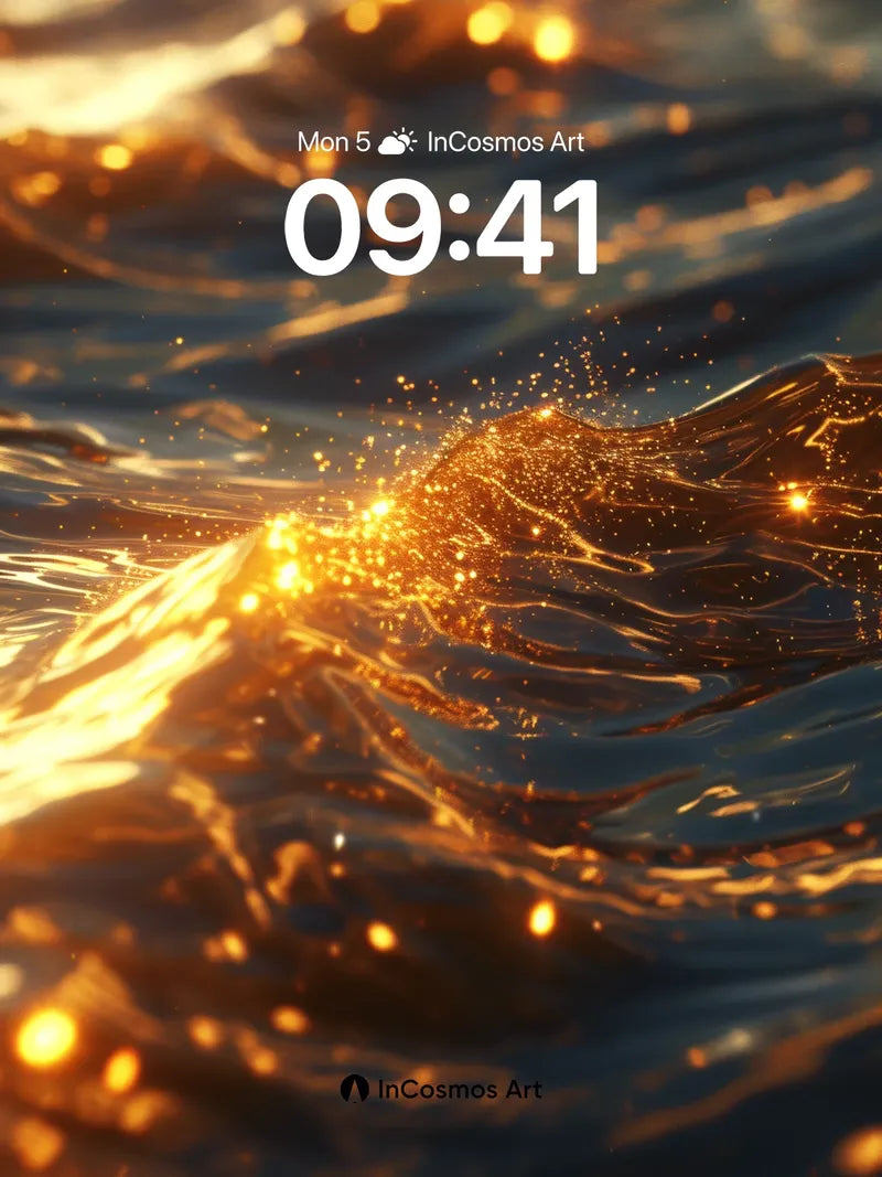 Golden Wave Wallpaper with Sparkling Light Trails