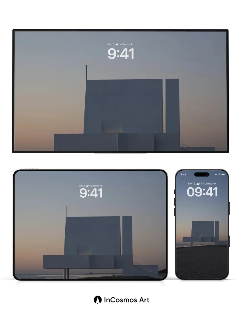 Serenity Geometry Wallpaper with Coastal Silence