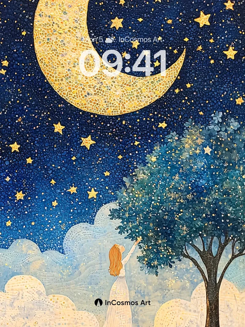 Starry Reverie Wallpaper with Moonlit Tree