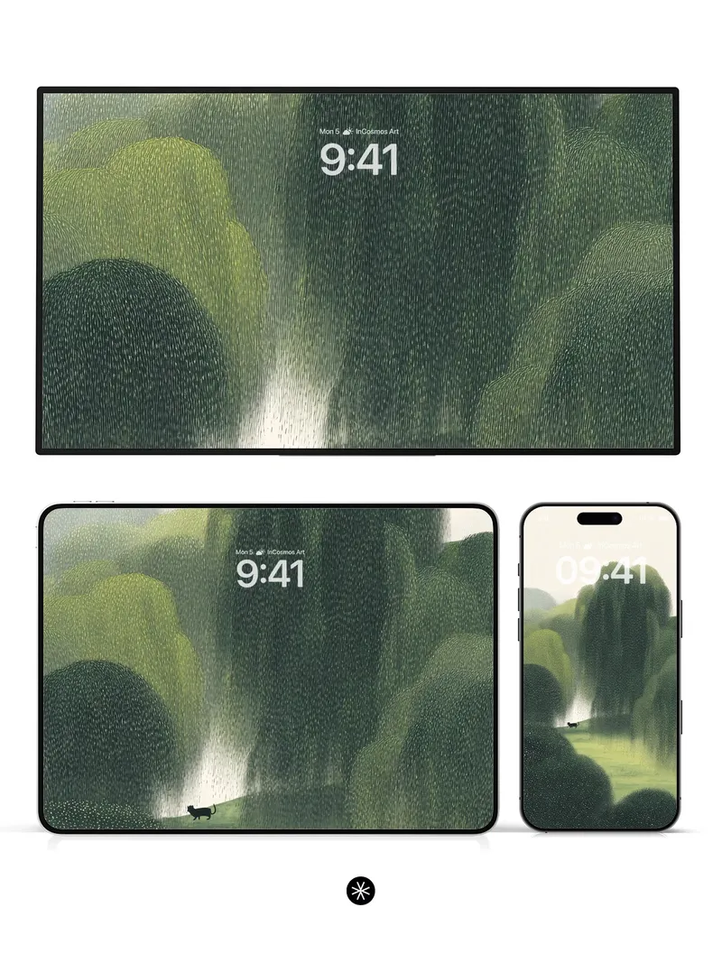 Serene Willow Grove Wallpaper with Misty Depth