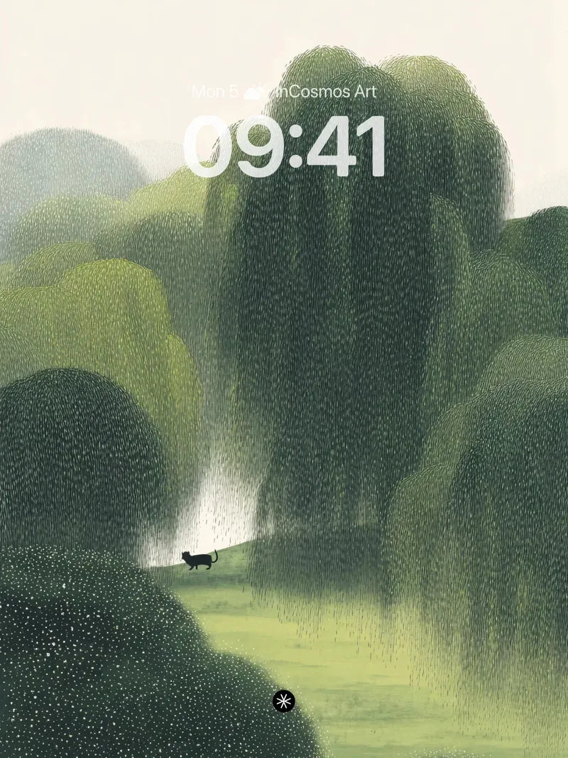 Serene Willow Grove Wallpaper with Misty Depth