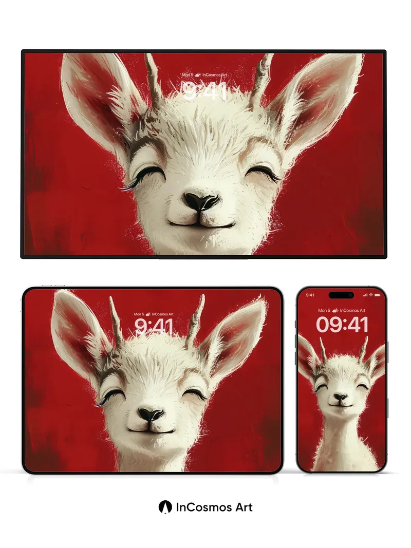 Whispering Snow Deer Wallpaper with Velvet Red Veil